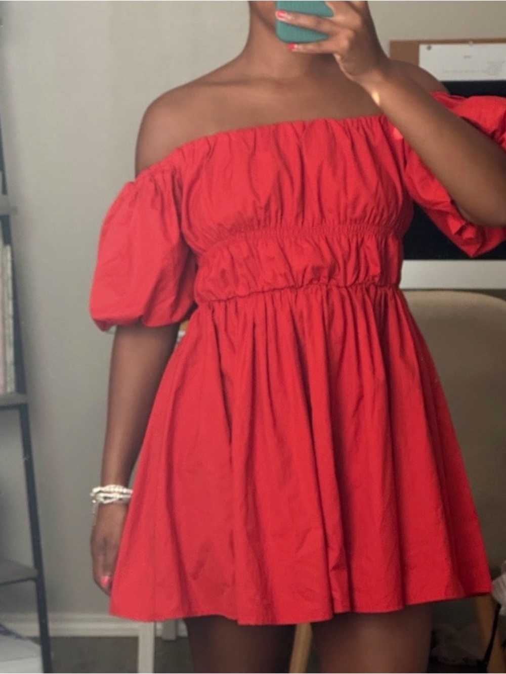 Abercrombie & Fitch Red Off the Shoulder Mini Dress